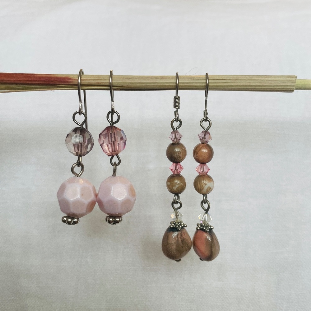 Pink & Gray Dangle Stone Earrings